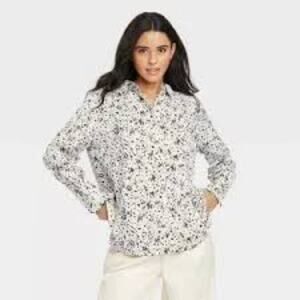 A NEW DAY WOMEN'S SPOTTED LONG SLEEVE SATIN BUTTON DOWN SHIRT TOP BLOUSE MEDIUM